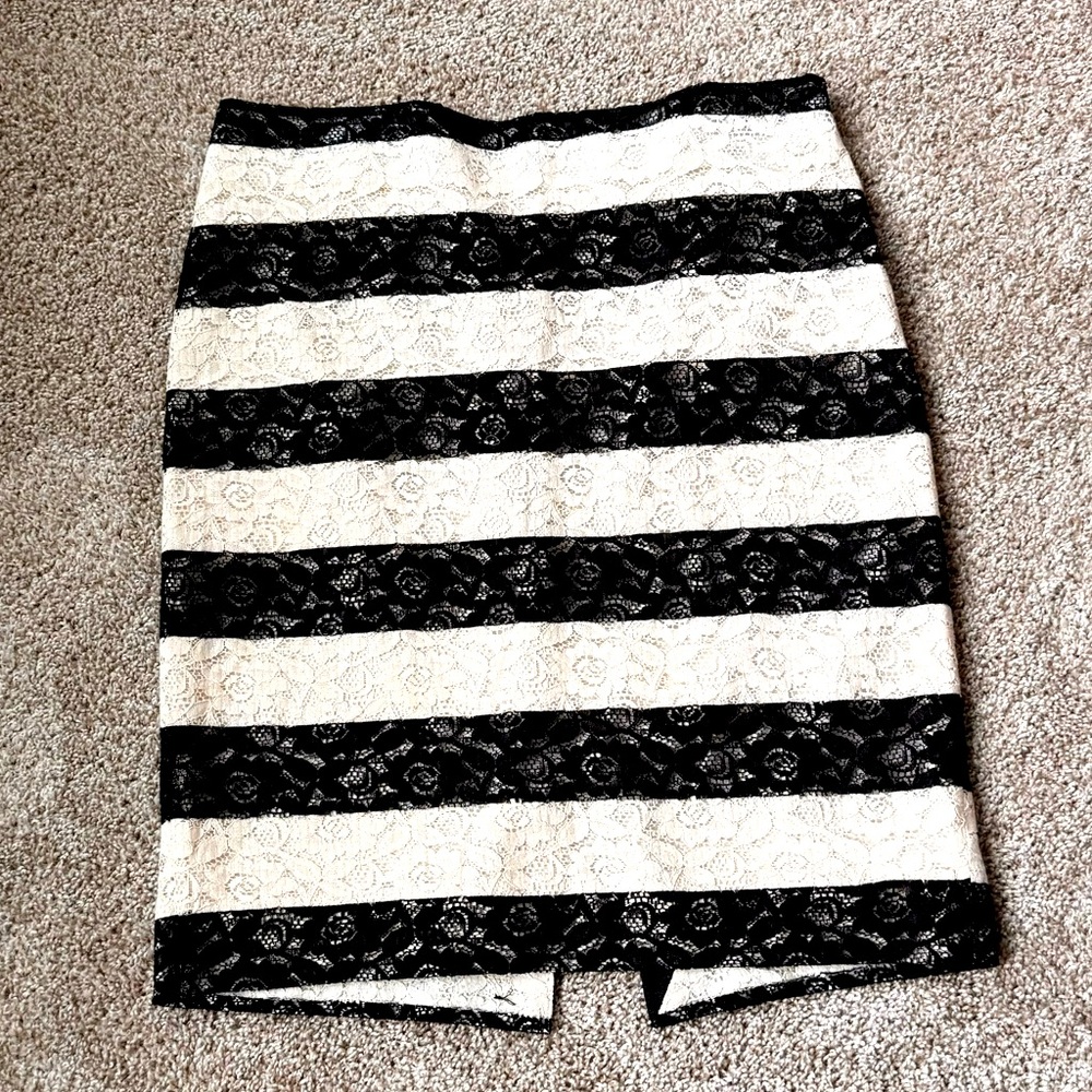 The Limited Black and Cream Lace Midi Skirt Size 14